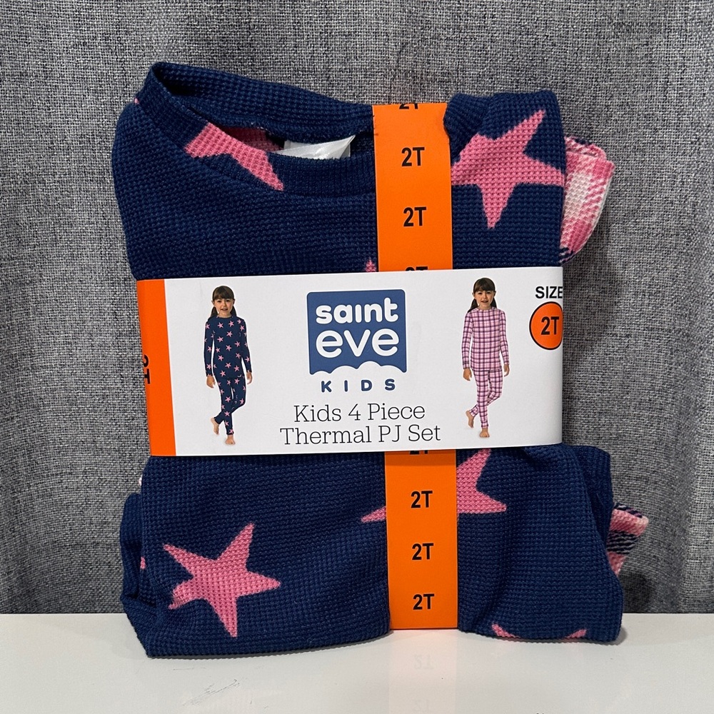 Saint Eve kids four piece PJ set. Kids Navy and Pink Star Pajama Set. 2T. NWT.